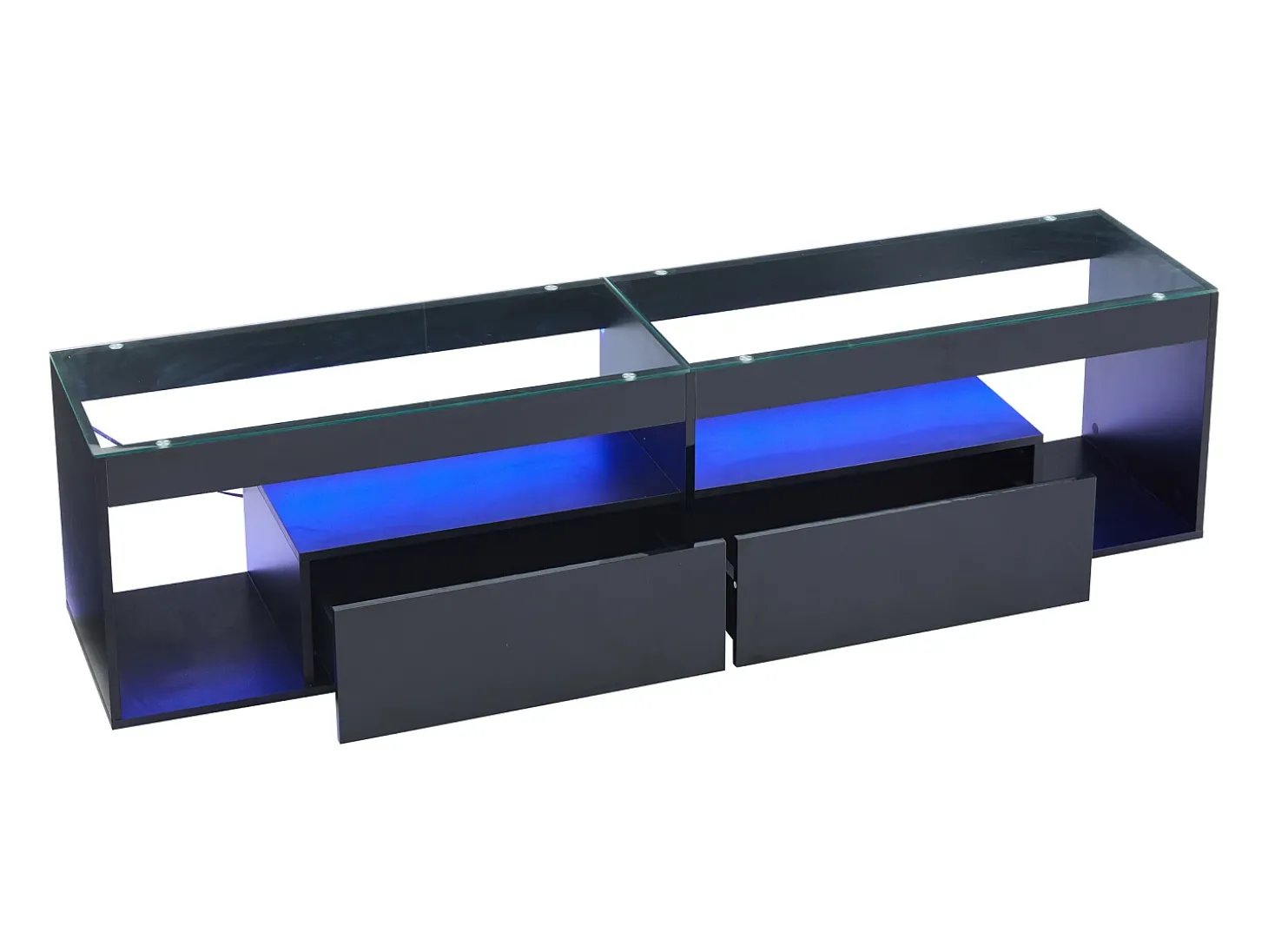 Móvel TV 180x40x46cm com 2 gavetas, LED incluído, corpo em lacado preto