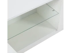 Móvel TV 160x40x52cm com 1 porta, 2 gavetas e prateleiras de vidro, LED incluído, corpo em lacado branco