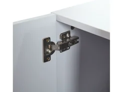 Móvel TV 180x40x46,5cm com 4 portas e 1 prateleira de vidro, LED incluído, branco e cinza