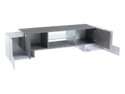 Móvel TV 180x40x46,5cm com 4 portas e 1 prateleira de vidro, LED incluído, branco e cinza