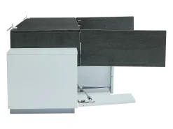 Móvel TV 180x40x45cm com 4 portas e 2 gavetas, LED incluído, tampo em folheado de concreto cinza, branco
