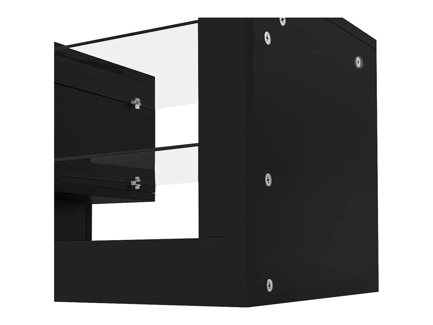 Móvel TV 181x38x38cm com 2 portas e 4 prateleiras de vidro, LED incluído, preto