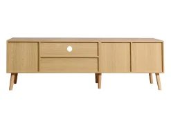 Móvel TV 180x40x54cm com 2 portas e 1 gaveta de vime, 3 nichos, corpo em madeira natural clara