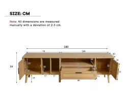 Móvel TV 180x40x54cm com 2 portas e 1 gaveta de vime, 3 nichos, corpo em madeira natural clara