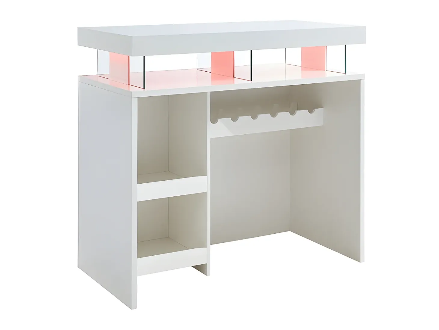 Móvel/bar FABIO - MDF lacado branco, luzes LED, 2 nichos