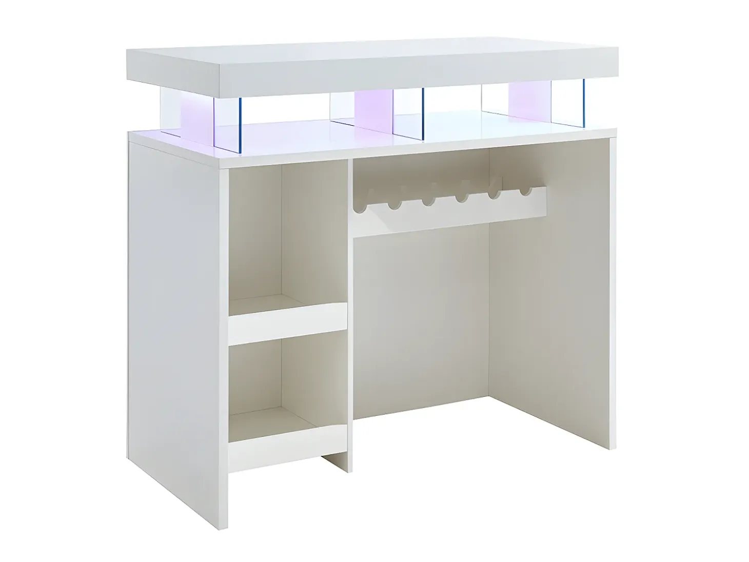 Móvel/bar FABIO - MDF lacado branco, luzes LED, 2 nichos