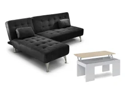 Oferta: Sofá-Cama Chaise Longue XS Preto + Mesa de Centro Branco