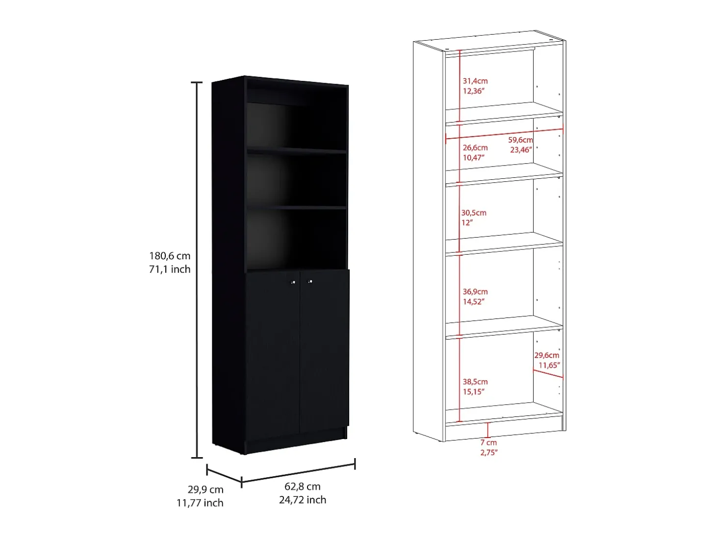 Oracle - Conjunto de sala de estar de 3 peças com 3 estantes, Wengué
