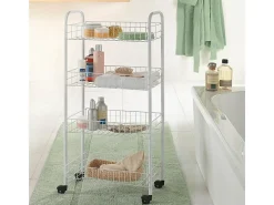 Organizador de Cozinha 4 Prateleiras em Metal Branco Metaltex Pisa Rodízios Multidirecionais