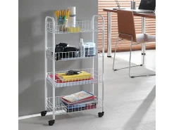 Organizador de Cozinha 4 Prateleiras em Metal Branco Metaltex Pisa Rodízios Multidirecionais