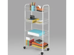 Organizador de Cozinha 4 Prateleiras em Metal Branco Metaltex Pisa Rodízios Multidirecionais