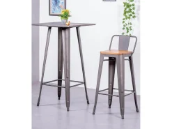 Pack de 4 bancos metálicos com assentos de madeira - Bistro - Antiguidade