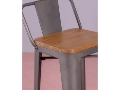 Pack de 4 bancos metálicos com assentos de madeira - Bistro - Antiguidade