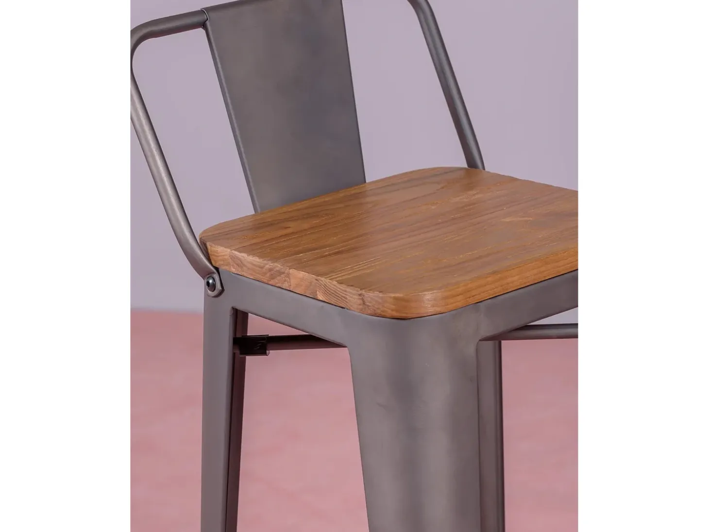 Pack de 4 bancos metálicos com assentos de madeira - Bistro - Antiguidade