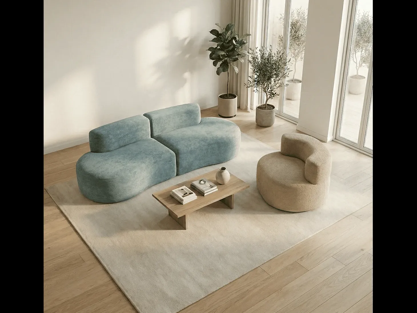 Pack Lounge sofá e poltrona - sálvia e areia