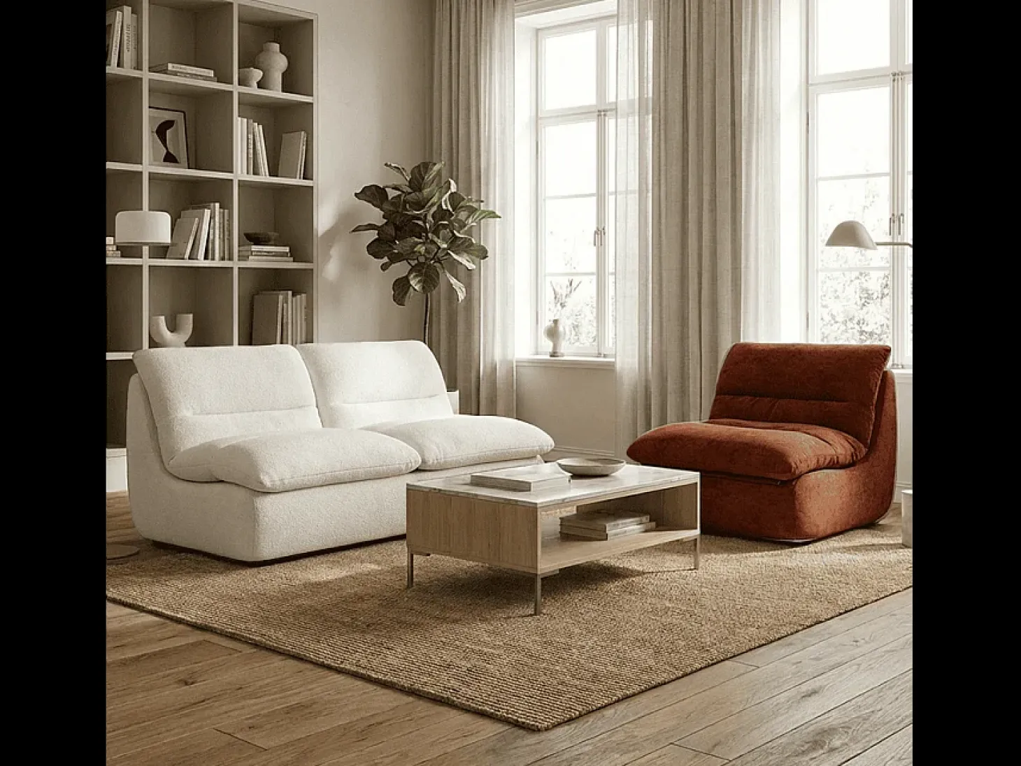 Pack Nuvia Living 3 lugares - branco e chocolate