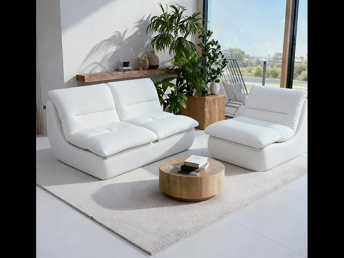 Pack Nuvia Living 3 lugares - branco e branco