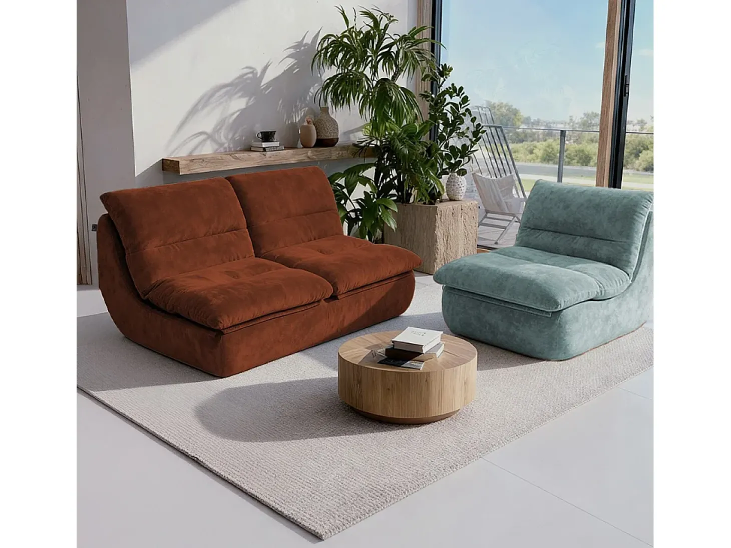 Pack Nuvia Living 3 lugares - chocolate e sálvia