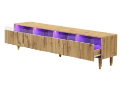 Painel de TV com 4 gavetas - Suporte de TV com iluminação LED e 5 pés em madeira - madeira - para sala de estar