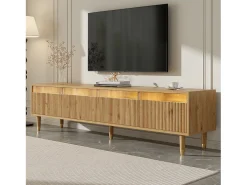Painel de TV com 4 gavetas - Suporte de TV com iluminação LED e 5 pés em madeira - madeira - para sala de estar