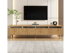 Painel de TV com 4 gavetas - Suporte de TV com iluminação LED e 5 pés em madeira - madeira - para sala de estar