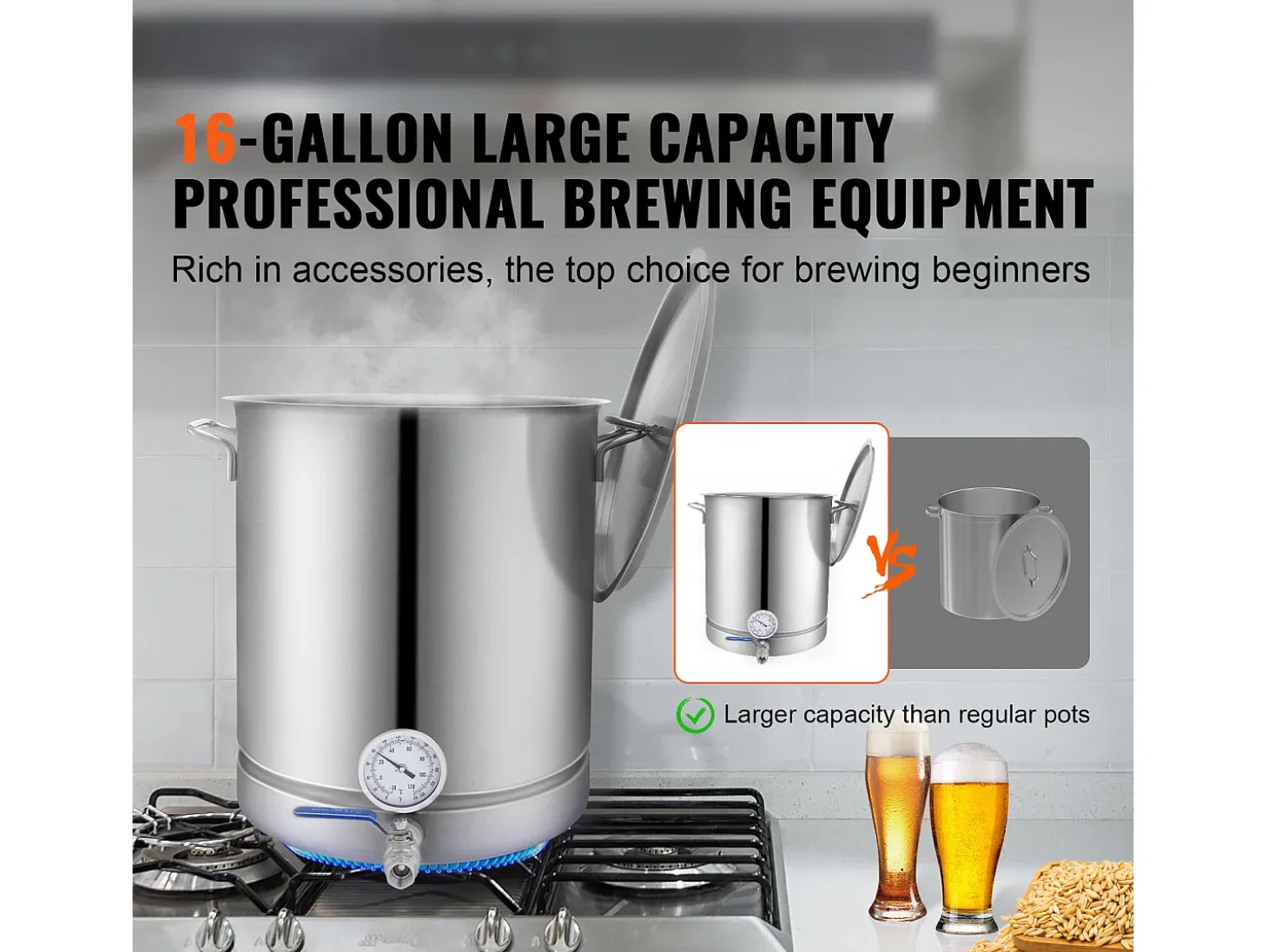 Panela de Fermentação SucceBuy de Aço Inoxidável 60.6L, Fundo Triplo, Panela de Cerveja, Suprimentos para Fabricação de Cerveja Caseira