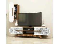 PareceTe equipado Dpascucc, Composição da sala de estar, Armário de sala multiusos, Armário porta TV, 145x35h37 cm, Nogueira e Branco