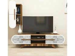 PareceTe equipado Dpascucc, Composição da sala de estar, Armário de sala multiusos, Armário porta TV, 145x35h37 cm, Nogueira e Branco