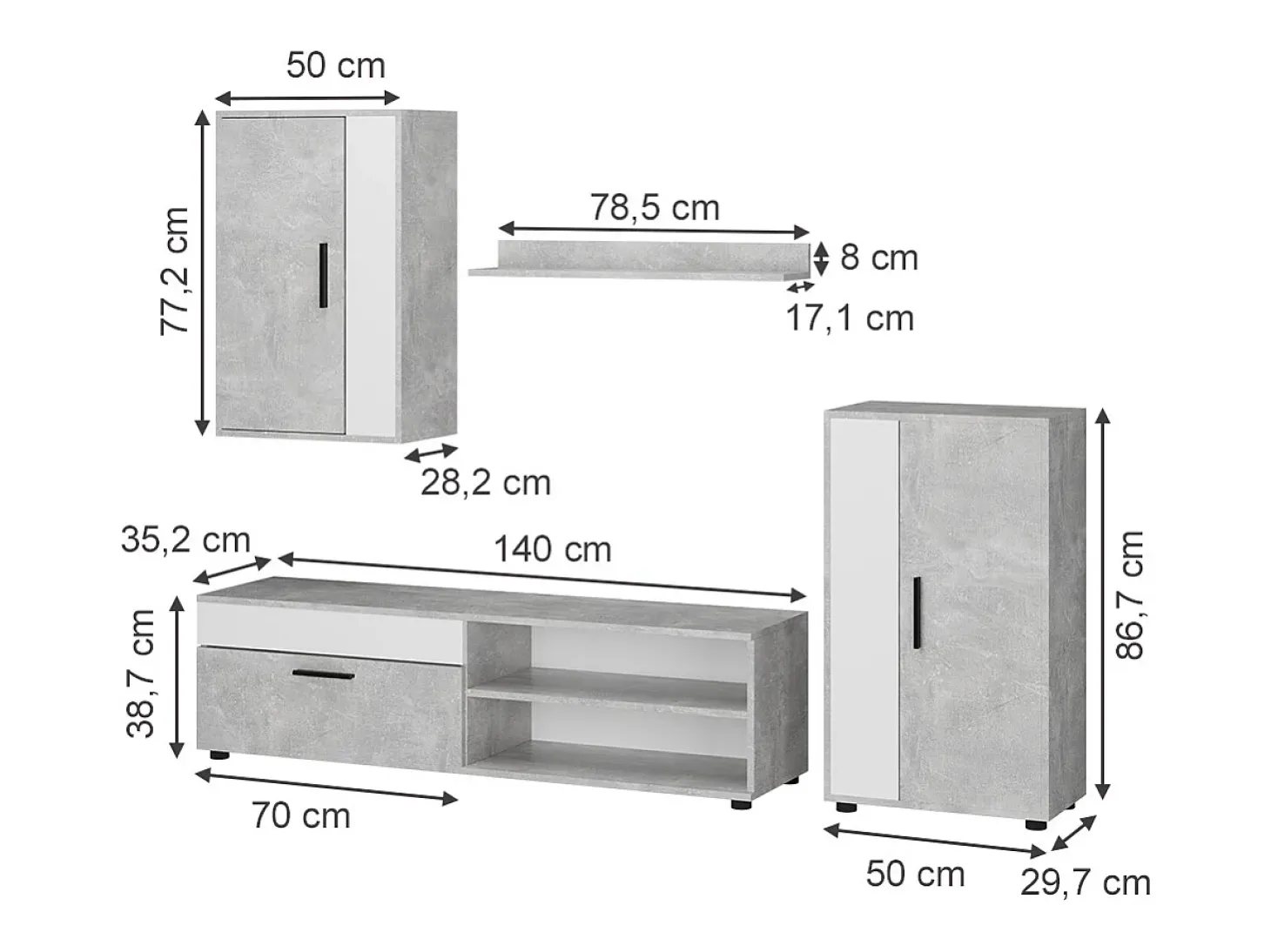 Parede da sala de estar betão 140x35.2x38.7 berno