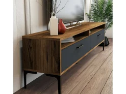 Parede equipada Dkatseri, Composição da sala de estar, Armário de sala multiusos, Armário de TV, 180x35h47 cm, Nogueira e Antracite