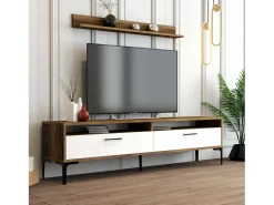 Parede equipada Dkatseri, Composição da sala de estar, Armário de estar multiuso, Armário de TV, 180x35h47 cm, Noz e Branco