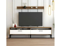 Parede equipada Dkatseri, Composição da sala de estar, Armário de estar multiuso, Armário de TV, 180x35h47 cm, Noz e Branco