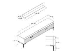Parede equipada Dkatseri, Composição da sala de estar, Armário de estar multiuso, Armário de TV, 180x35h47 cm, Noz e Branco