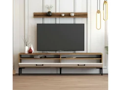Parede equipada Dkatseri, Composição da sala de estar, Armário de estar multiuso, Armário de TV, 180x35h47 cm, Noz e Branco