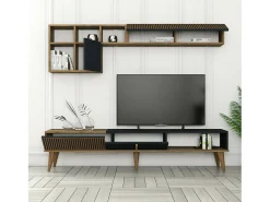Parede equipada Dmalavas, Composição da sala de estar, Armário de sala multiusos, Armário de TV, 180x35h40 cm, Nogueira e Antracite