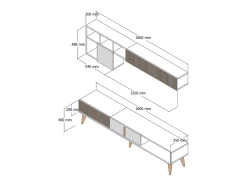 Parede equipada Dmalavas, Composição da sala de estar, Armário de sala multiusos, Armário de TV, 180x35h40 cm, Nogueira e Antracite