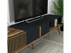 Parede equipada Dmalavas, Composição da sala de estar, Armário de sala multiusos, Armário de TV, 180x35h40 cm, Nogueira e Antracite