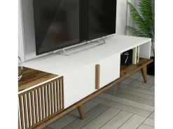 Parede equipada Dmalavas, Composição da sala de estar, Armário de sala multiuso, Armário de TV, 180x35h40 cm, Noz e Branco