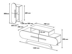Parede equipada Dpiccol, Composição da sala de estar, Armário de sala de estar multiusos, Armário de porta de TV, 145x37h50 cm, Nogueira e Branco