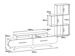 Parede equipada Dporchi, Composição da sala de estar, Armário de sala multiusos, Armário de TV, 205x37h50 cm, Nogueira e Branco