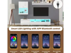 Parede TV 3 Portas e 3 Nichos - com Armazenamento e Iluminação LED - Painel de Partículas - Brilhante - Branco