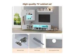 Parede TV 3 Portas e 3 Nichos - com Armazenamento e Iluminação LED - Painel de Partículas - Brilhante - Branco