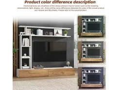 Parede TV com Armazenamento - 2 Portas - Instalação em Pé ou Pendurada - Adequado para TV abaixo de 80" - Carvalho e Branco
