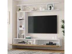 Parede TV com Armazenamento - 2 Portas - Instalação em Pé ou Pendurada - Adequado para TV abaixo de 80