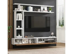 Parede TV com Armazenamento - 2 Portas - Instalação em Pé ou Pendurada - Adequado para TV abaixo de 80