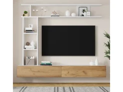 Parede TV com Armazenamento - 2 Portas - Instalação em Pé ou Pendurada - Adequado para TV abaixo de 80