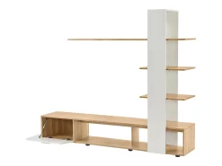 Parede TV com arrumação - 3 compartimentos e 3 prateleiras - Branco e Natural