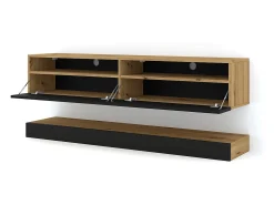 Parede TV Vega Madeira e Preto com 2 portas 160 cm