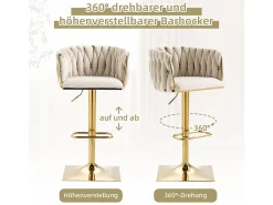 2Pcs Banquetas de bar em veludo - altura ajustável - giratório 360° - com descanso para pés - 53x51x87/105cm - Bege