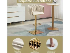 2Pcs Banquetas de bar em veludo - altura ajustável - giratório 360° - com descanso para pés - 53x51x87/105cm - Bege